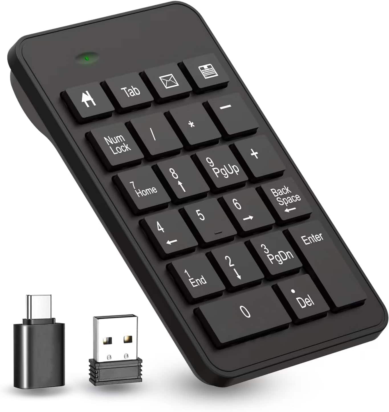Core Tech - Wireless 23-Key Numeric Keypad with USB & Type-C Adapter – Portable Number Pad for Laptop, PC, Notebook & Surface Pro - Black