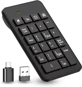 Core Tech - Wireless 23-Key Numeric Keypad with USB & Type-C Adapter – Portable Number Pad for Laptop, PC, Notebook & Surface Pro - Black