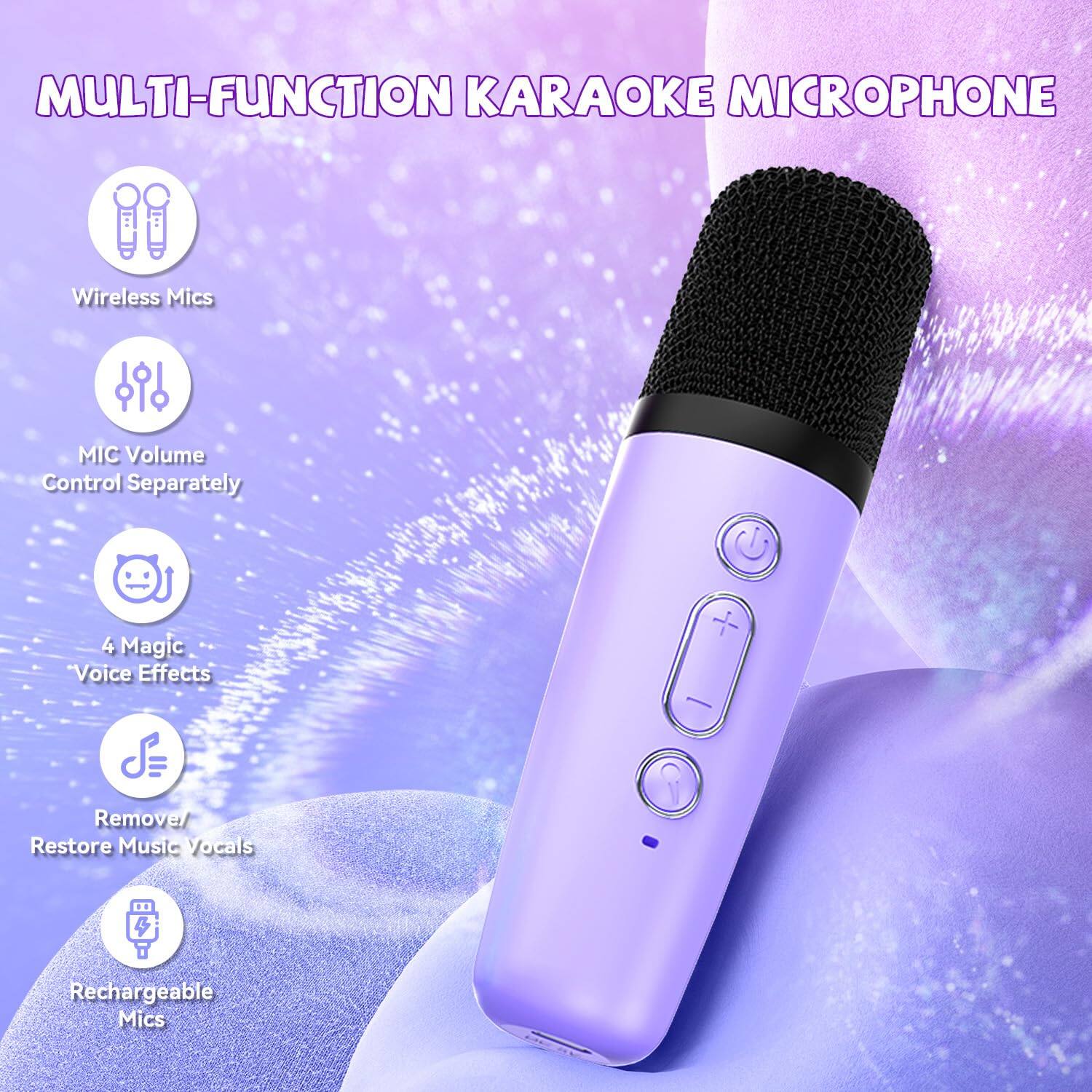 Dazzling Pops Upgraded Mini Karaoke Machine With 3 Wireless Microphones ...