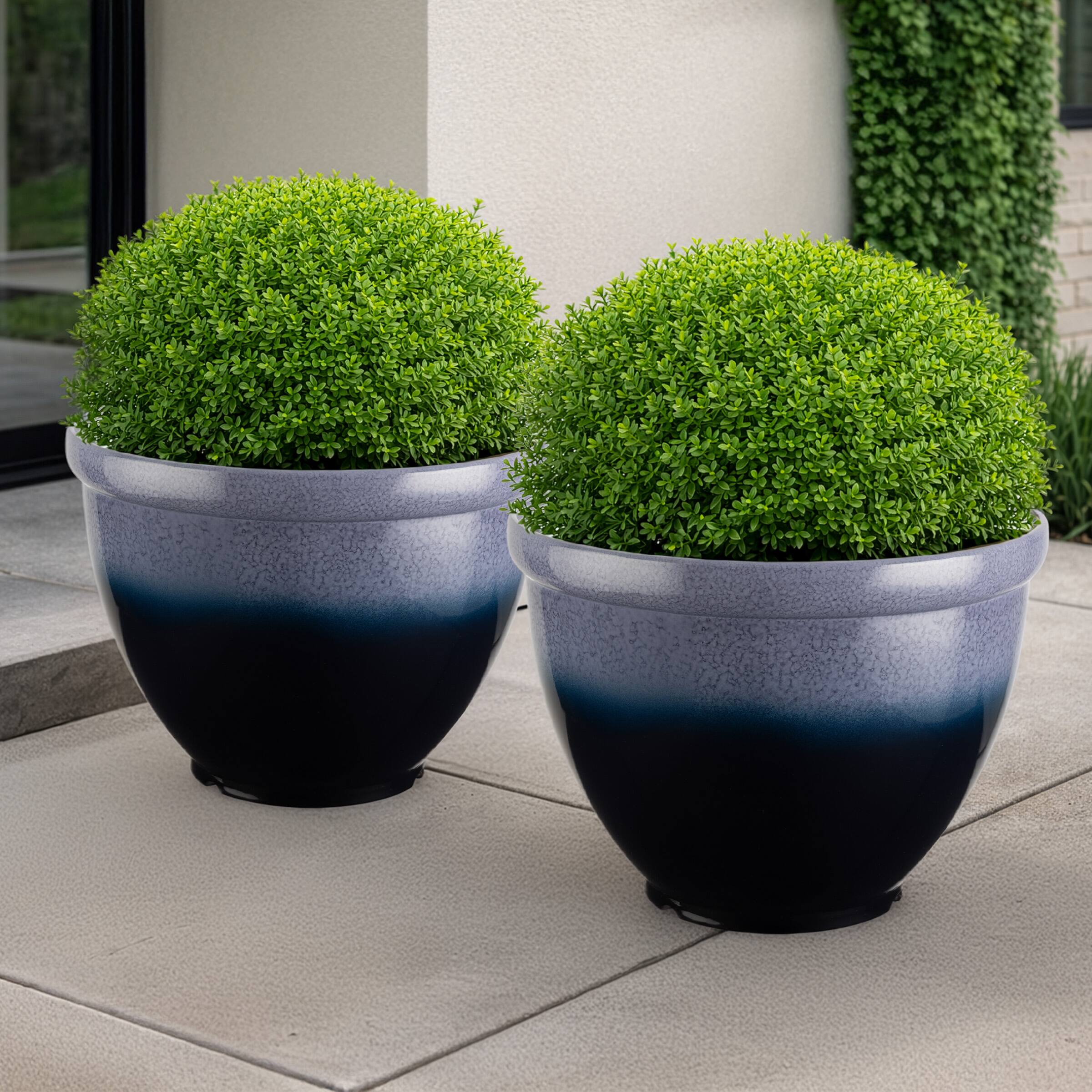 Alt View 7. Pure Garden - Plastic Plant Pot with Glazed Pottery Finish and Drainage 13.7” Large Planters for Indoor Plants or Outdoor Garden.