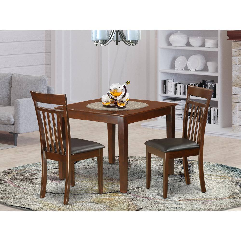 Left. East West Furniture - 3 PC Table and chair set with a Dining Table and 2 Kitchen Chairs in Mahogany - Mahogany.