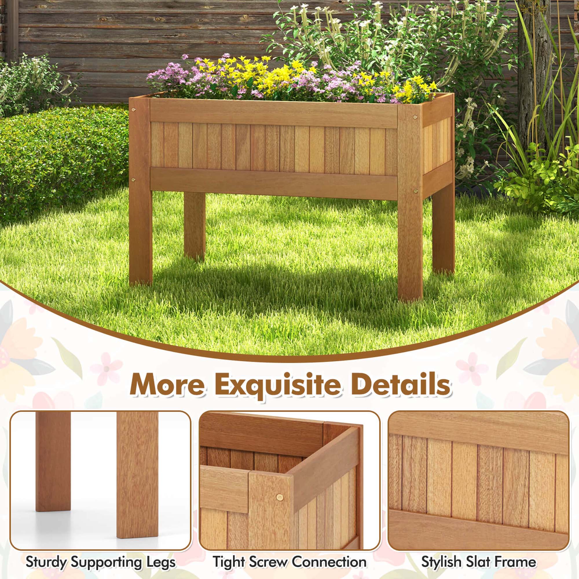 More Exquisite Details: Sturdy Supporting Legs, Tight Screw Connection, Stylish Slat Frame.