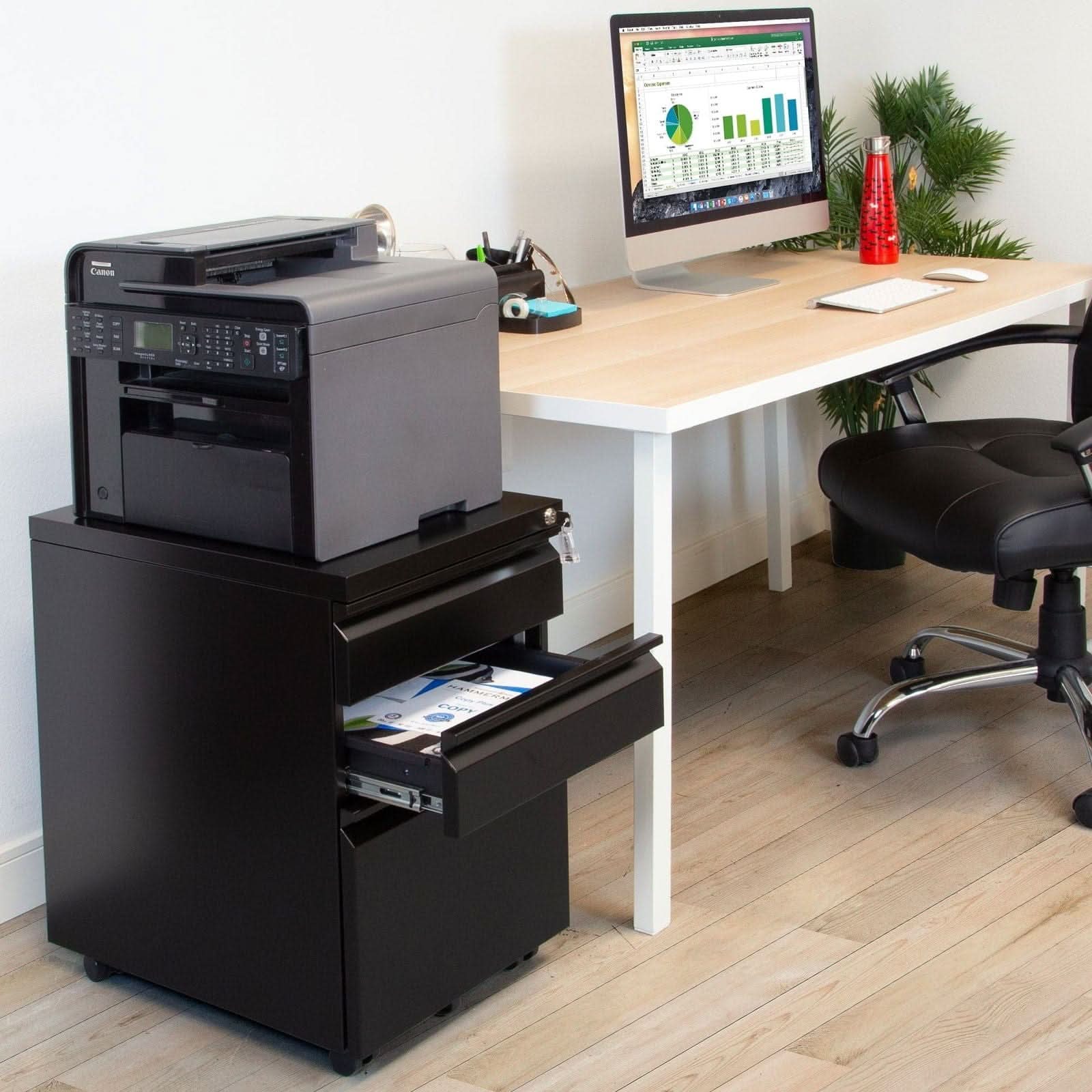Angle. Mount-It! - Mobile File Cabinet with 3 Drawers, Locking Rolling File Cabinet for Letter and Legal Files - Black.