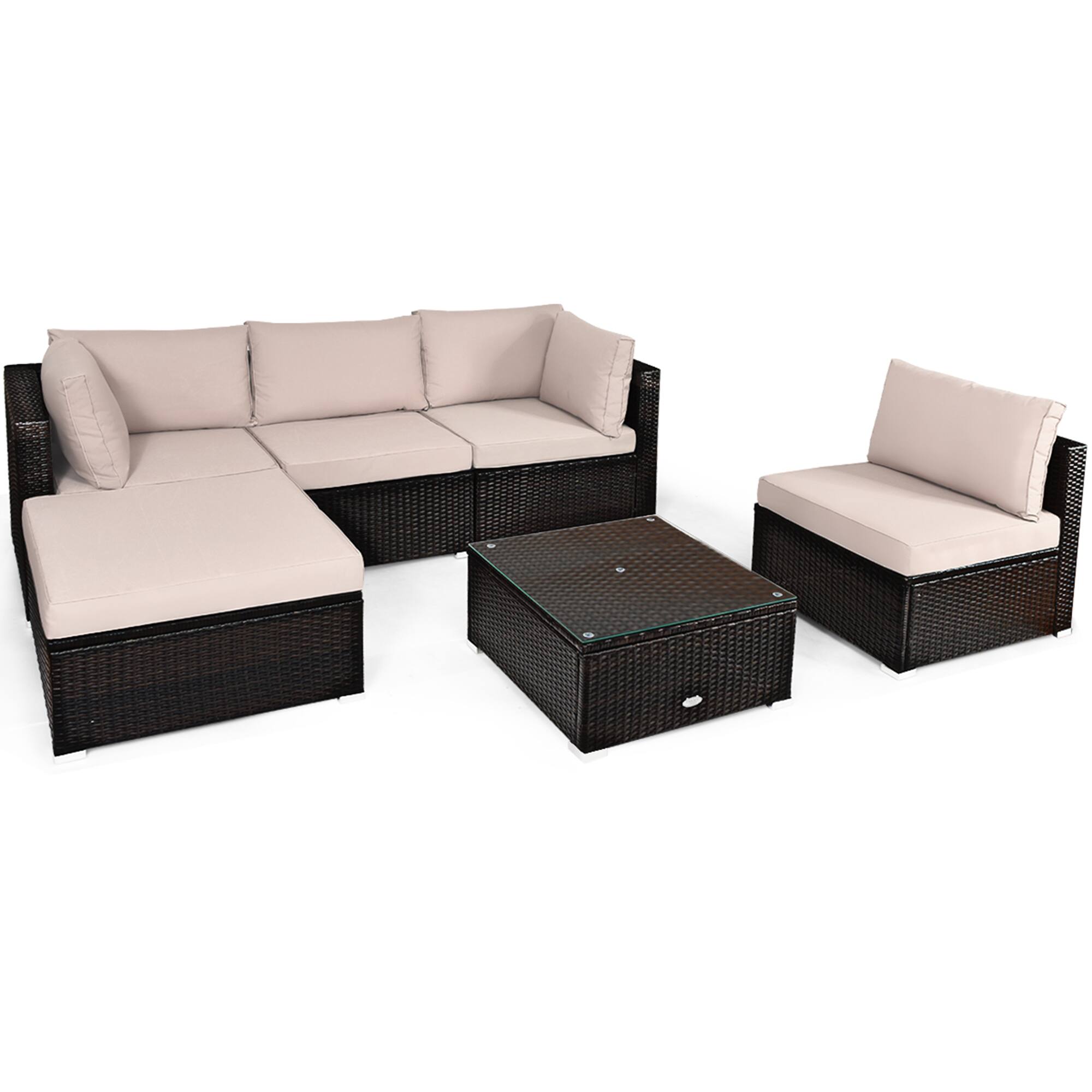 Alt View 4. Gymax - Gymax 6PCS Rattan Patio Sectional Sofa Set Outdoor Furniture Set w/ Cushions - Brown.