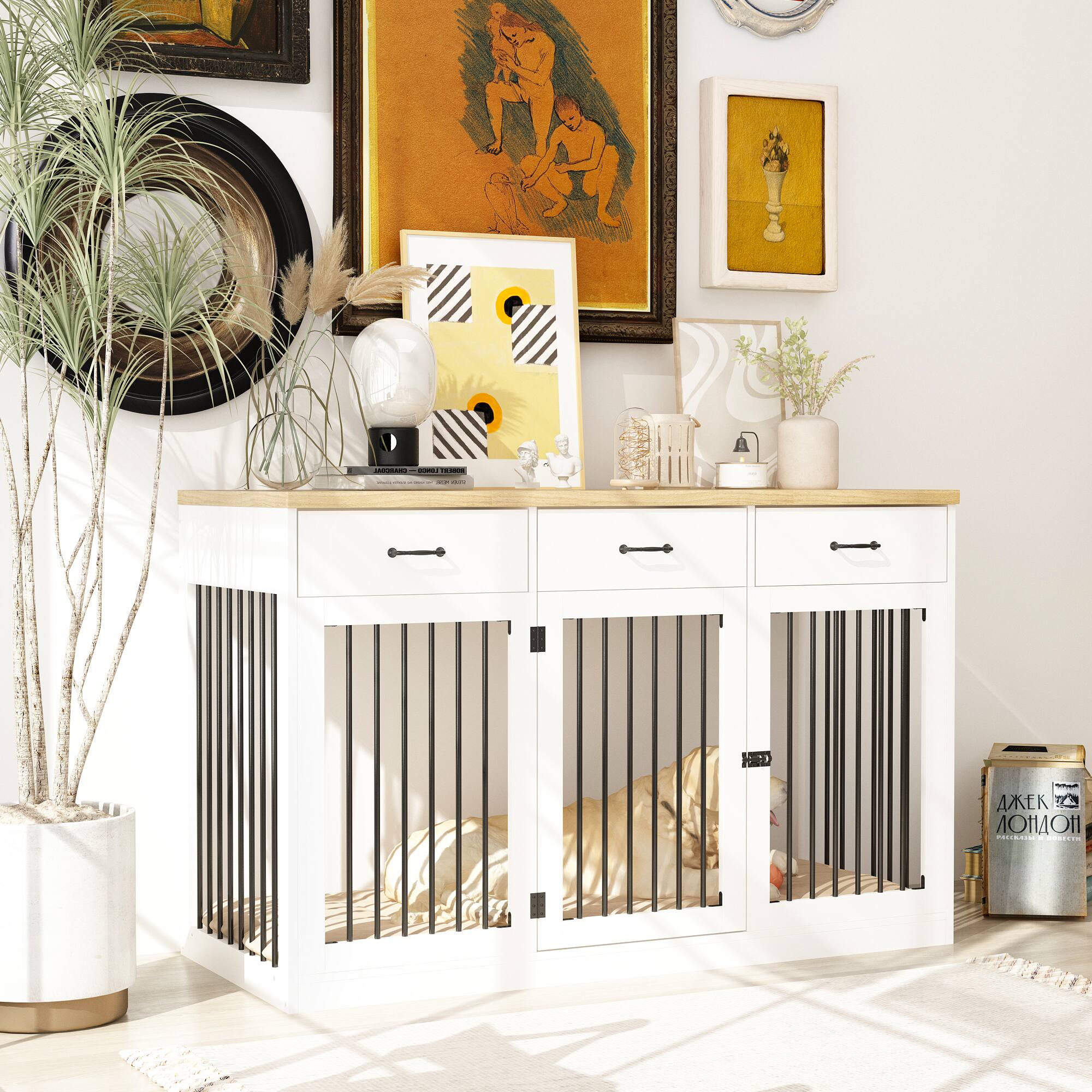 Alt View 6. FUFU & GAGA - Elegant Pet Crate Furniture – Multi-Dog Kennel with Storage Drawers Duty Frame for Large Breed Dogs.