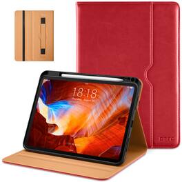 DTTO - Case for iPad Pro 11 Inch M5/M4,Premium Leather Business Folio Stand Cover with Pencil Holder, Auto Wake/Sleep - Red
