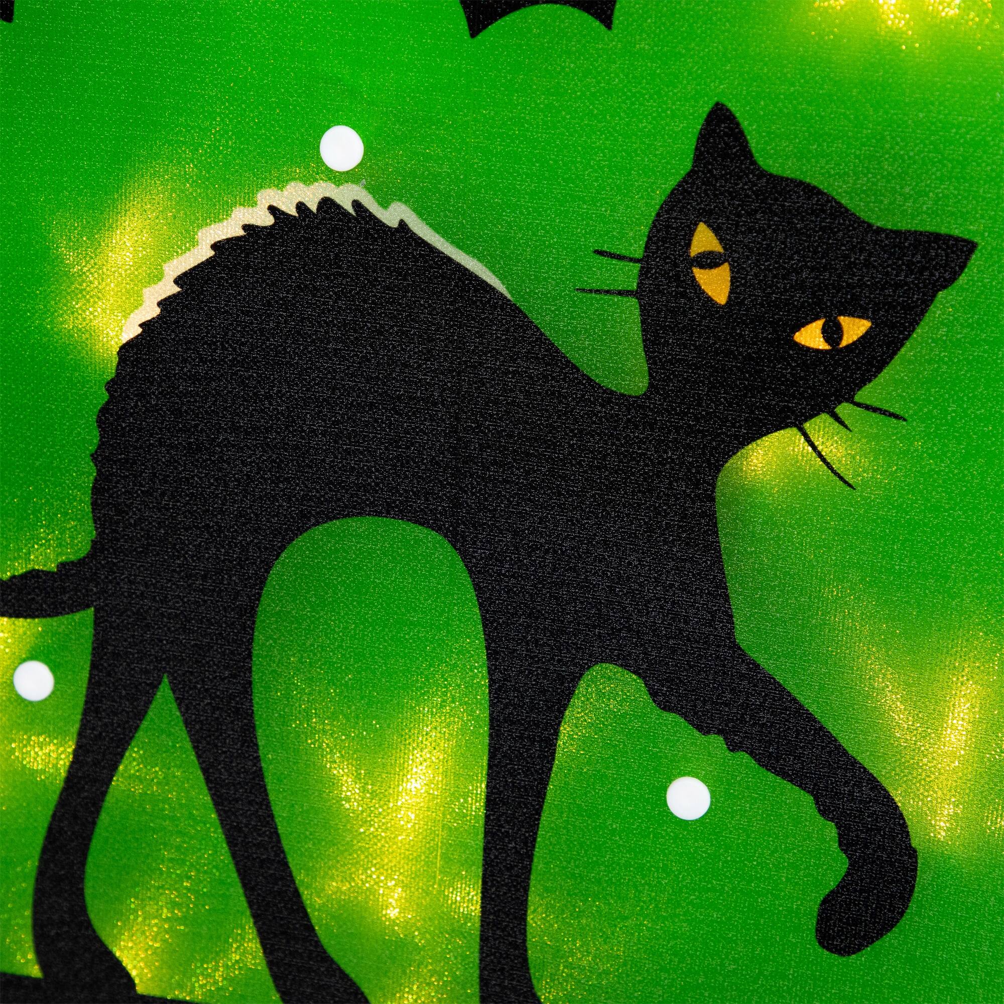 Alt View 5. Northlight - Lighted Black Cat with Bats Halloween Window Decoration - 13.75" - Green.