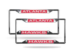 Rico Industries - Atlanta Hawks NBA (Set of 2) All Corner EZ View Chrome Metal Laser Cut License Plate Frames - Multi