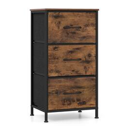 Costway - Dresser Nightstand with 3 Roomy Fabric Drawers Heavy-Duty Metal Frame for Dorm - Rustic Brown