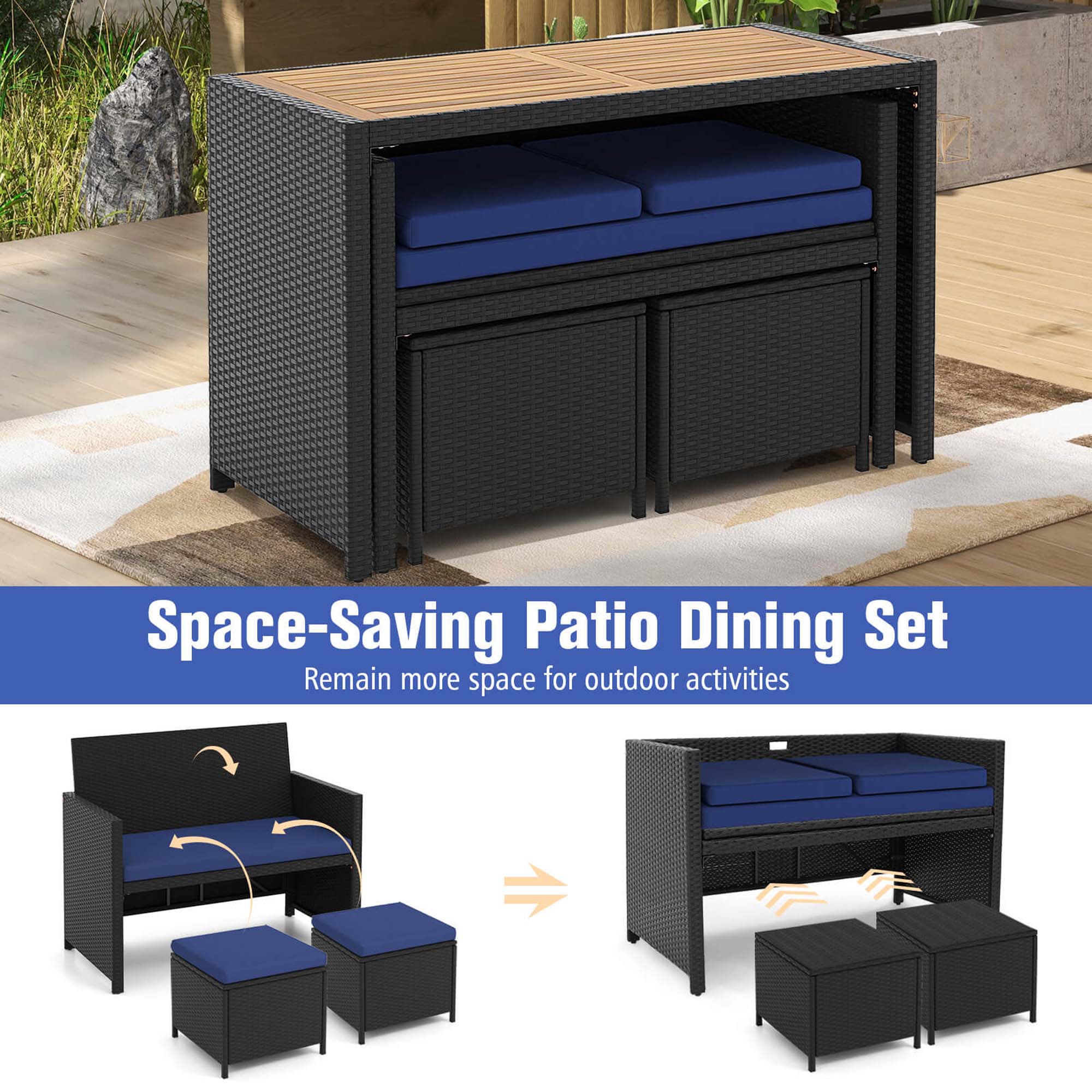 Space-Saving Patio Dining Set  
Remain more space for outdoor activities