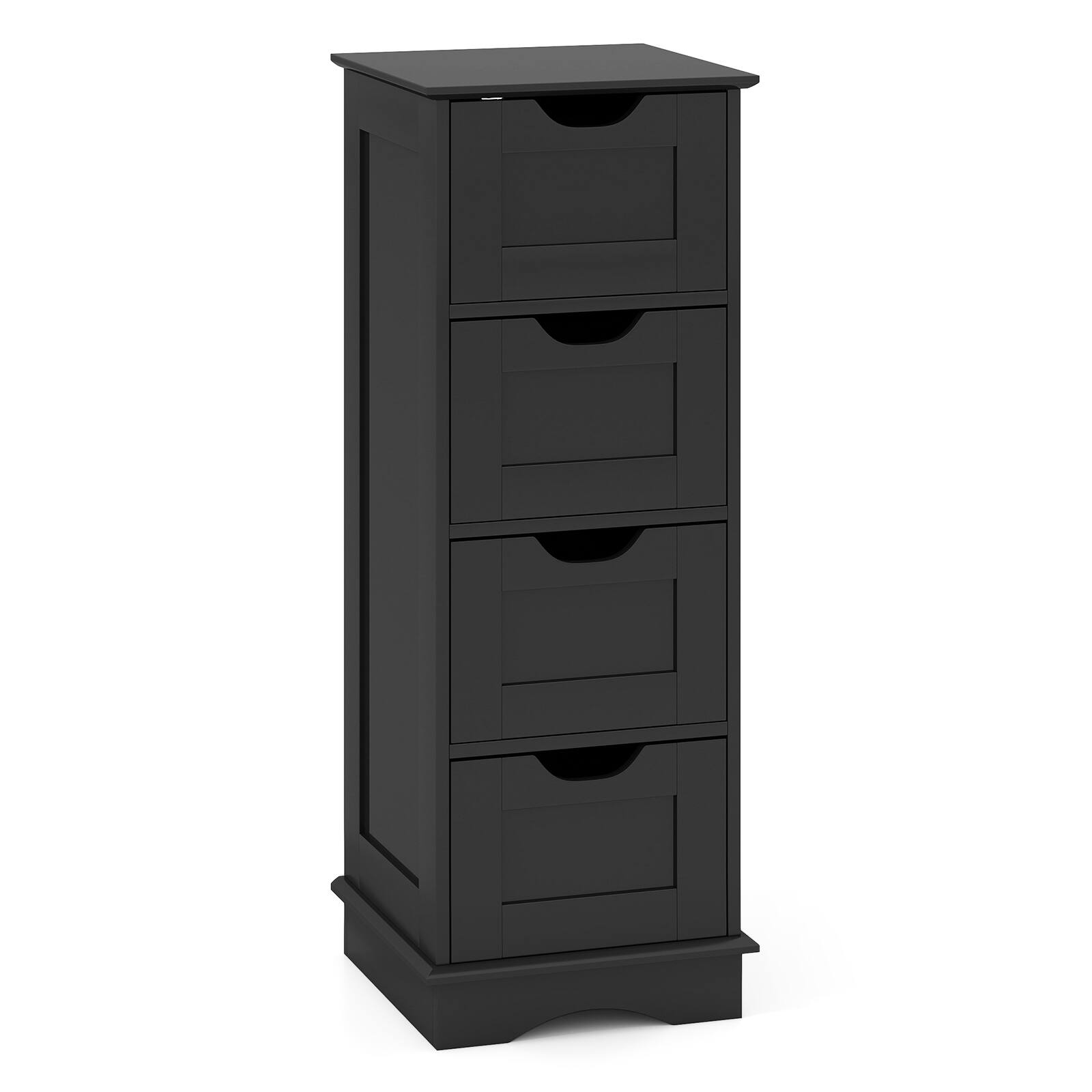 Alt View 9. Gymax - Gymax 4-Drawer Bathroom Cabinet w/Cut-out Handles Anti-toppling Device Narrow Entryway Black - Black.