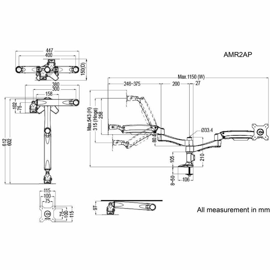 --102 75- 612 602 447 400 380 300 158 150(D) (H) (Hinge) 258 Max.543 315 246-375 80.5 AMR2AP Max. 1150 (W) 200 27 033.4 105 210 115 100 75 %60 15 97 8~50 106 All measurement in mm