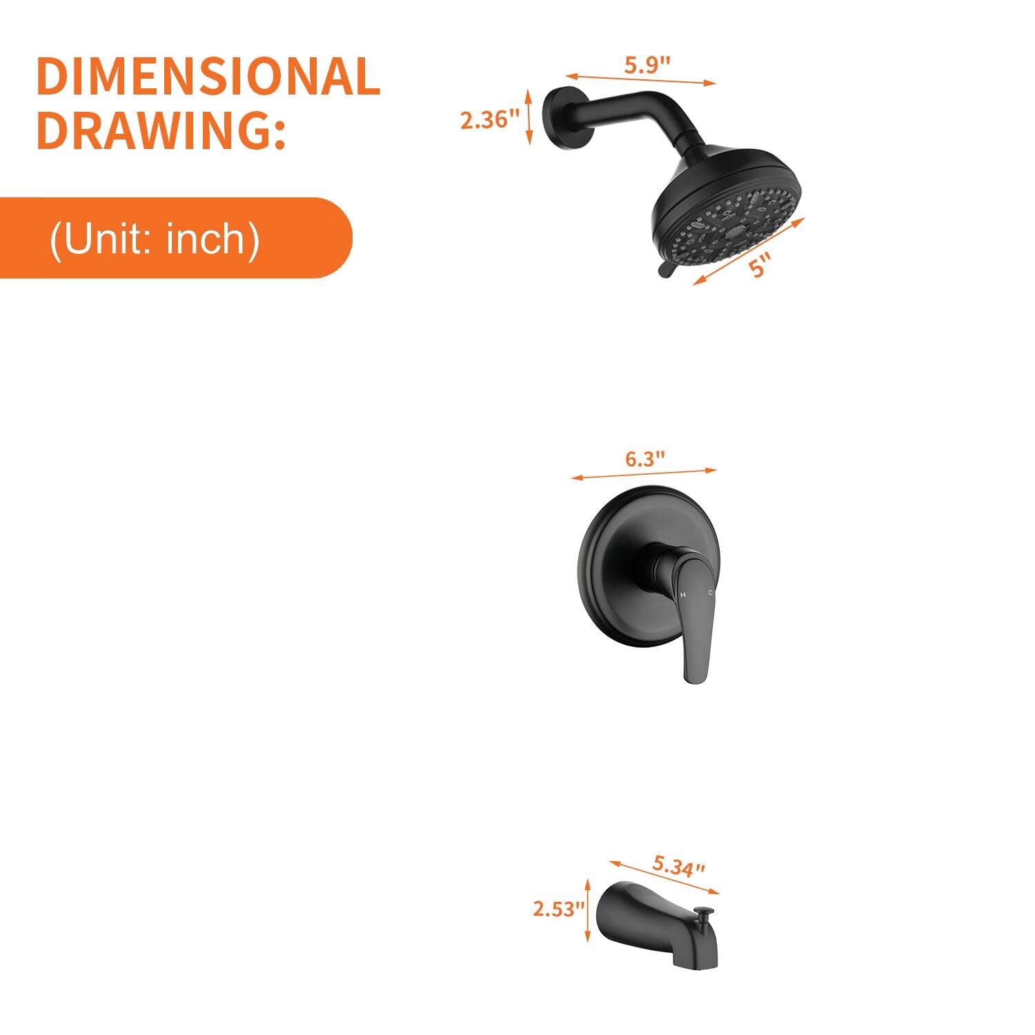DIMENSIONAL DRAWING:  
(Unit: inch)  

- 2.36"  
- 5.9"  
- 5"  
- 6.3"  
- 2.53"  
- 5.34"