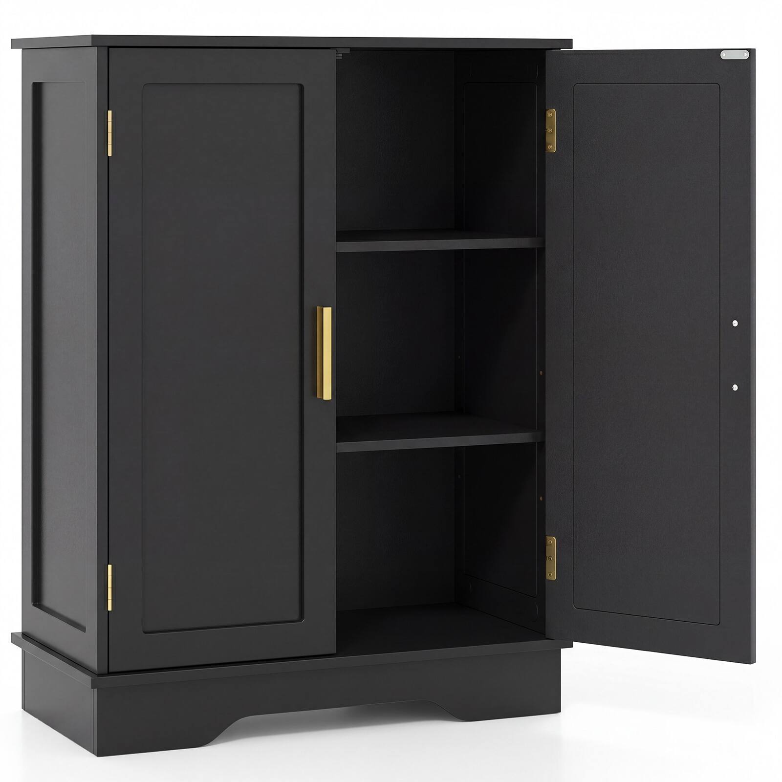 Alt View 9. Costway - Costway Floor Storage Cabinet Modern Storage Organizer with Adjustable Shelves &2 Doors - Black.