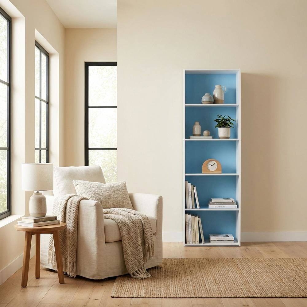 Left. FurniFact - White and Light Blue 5-Tier Reversible Open Shelf Bookcase - Brown.