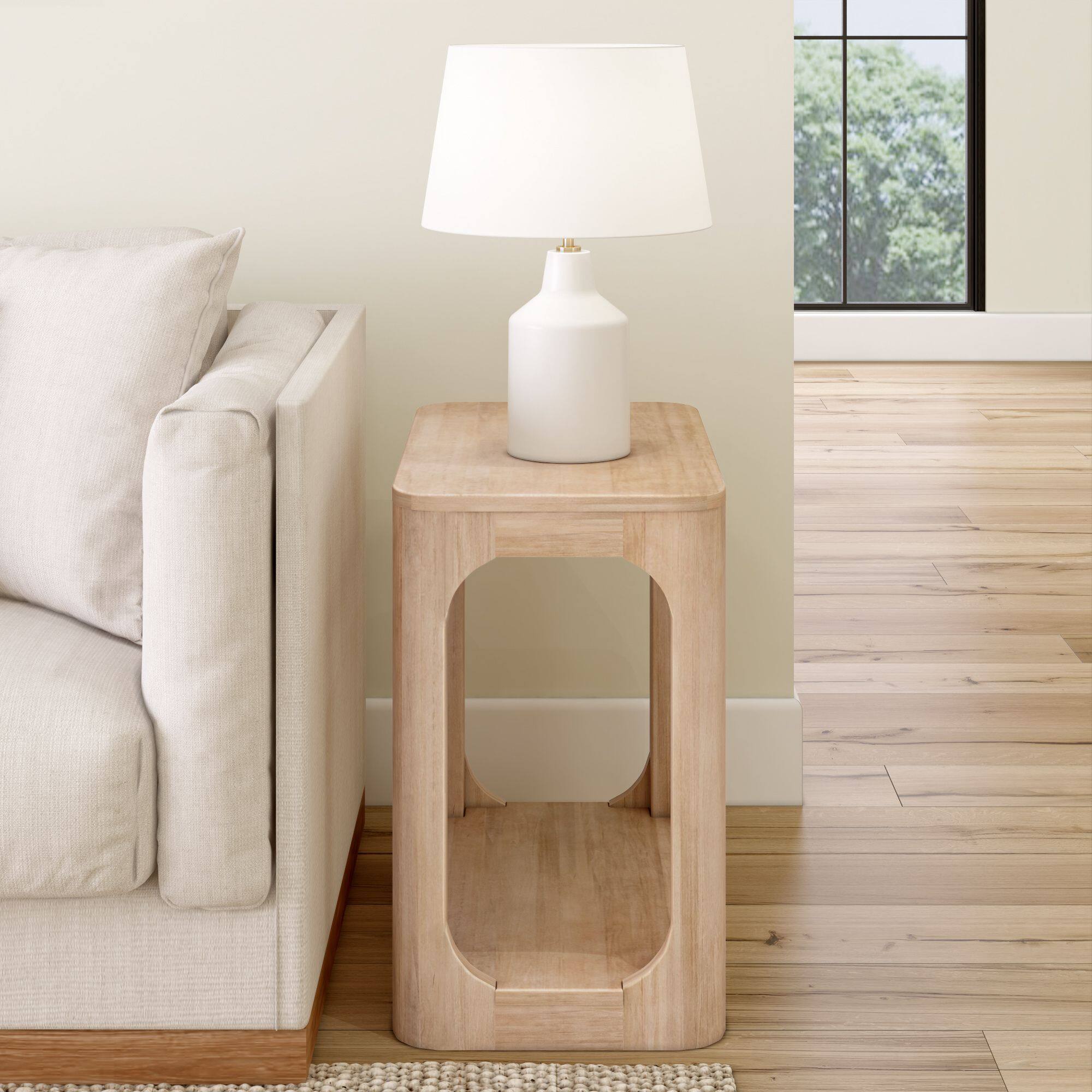 Alt View 1. Plank+Beam - Modern Rounded Rectangular Side Table with Shelf (25in x 15in / 630mm x 375mm), Blonde - Blonde.