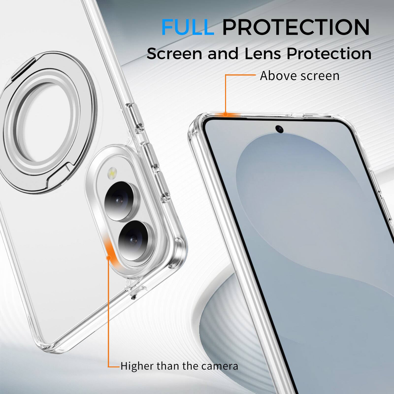 FULL PROTECTION  
Screen and Lens Protection  
Above screen  
Higher than the camera