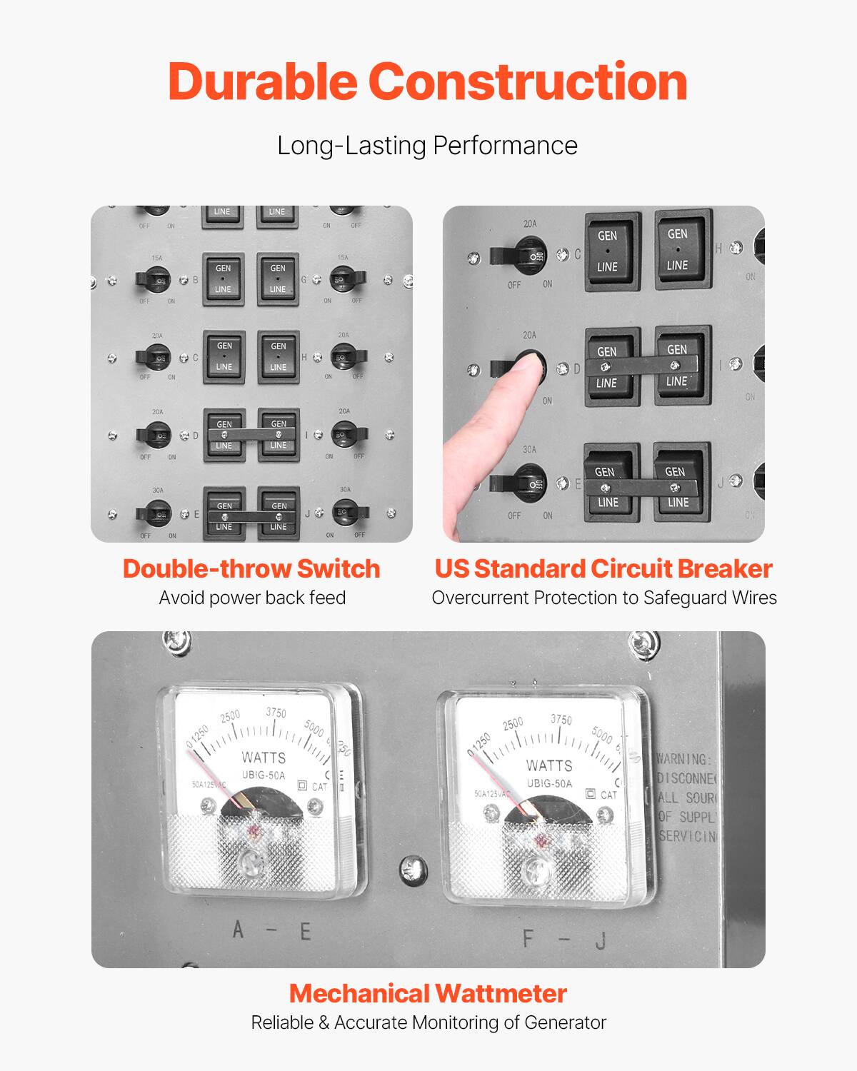VEVOR Manual Transfer Switch, 50 Amp 10 Circuit, Prewired Generator ...
