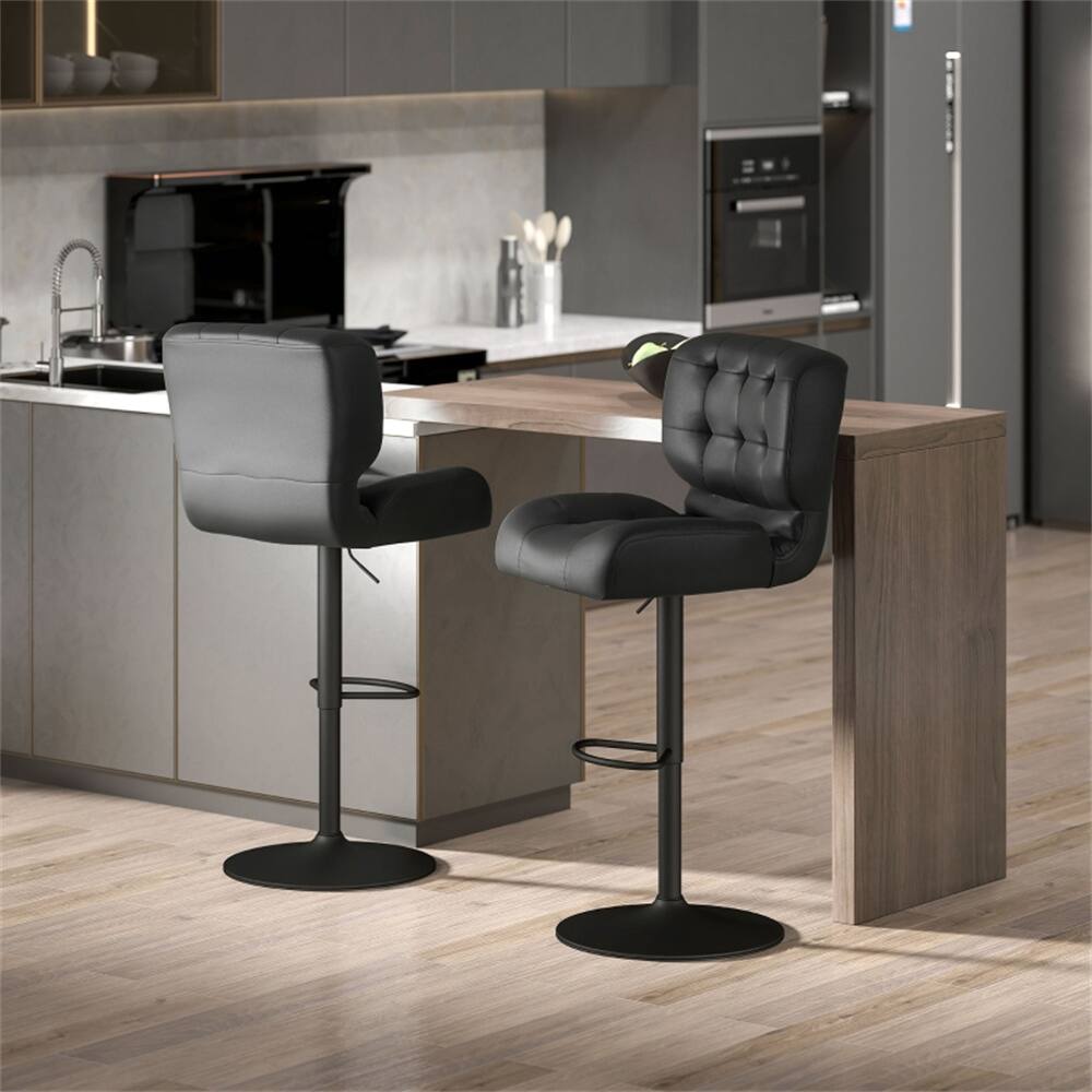Angle. SlickBlue - Stylish Height-Adjustable Bar Stool with Swivel, Footrest, and Comfortable Upholstery for Modern Kitchens - Black.