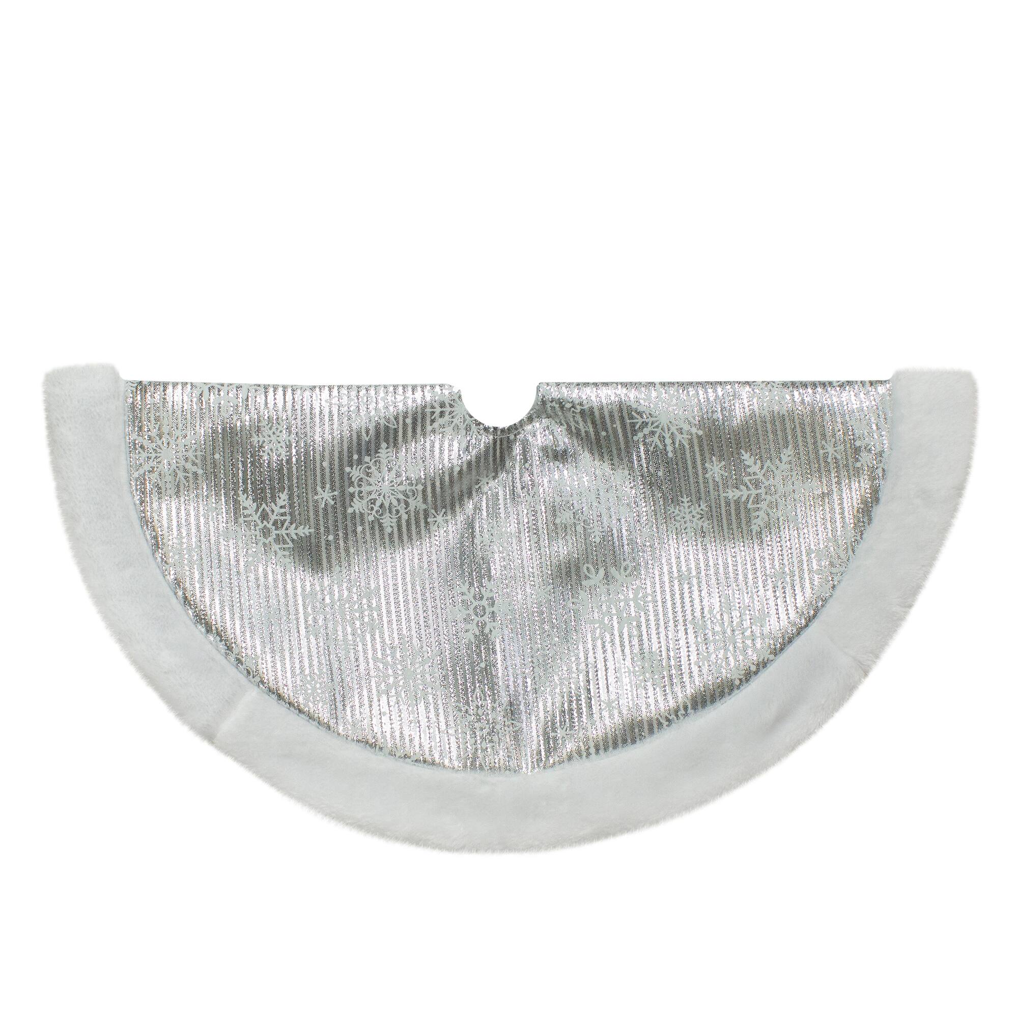 Northlight – 20-Inch and White Metallic Snowflake Mini Christmas Tree Skirt – Silver