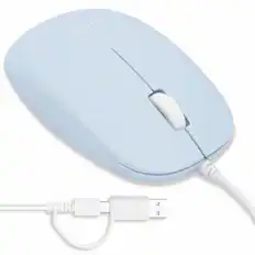 Front. Macally - Macally Wired Mouse for Mac and PC - Dual USB C + A Plug - Simple Ambidextrous 3 Button USB Mouse Wired - Blue - Blue.