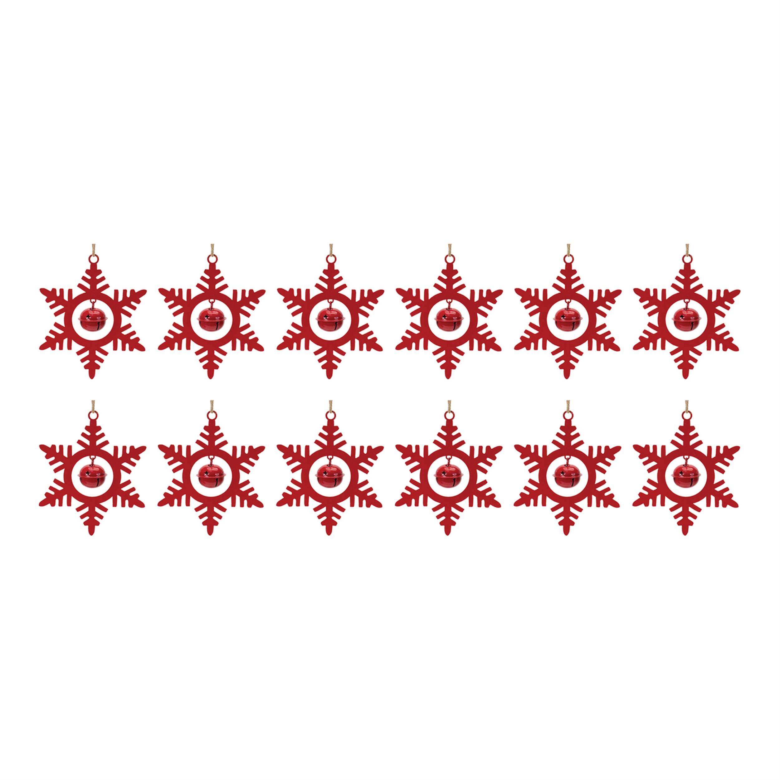 Left. BreeBe - Metal Snowflake with Bell Ornament (Set of 12) - Red.