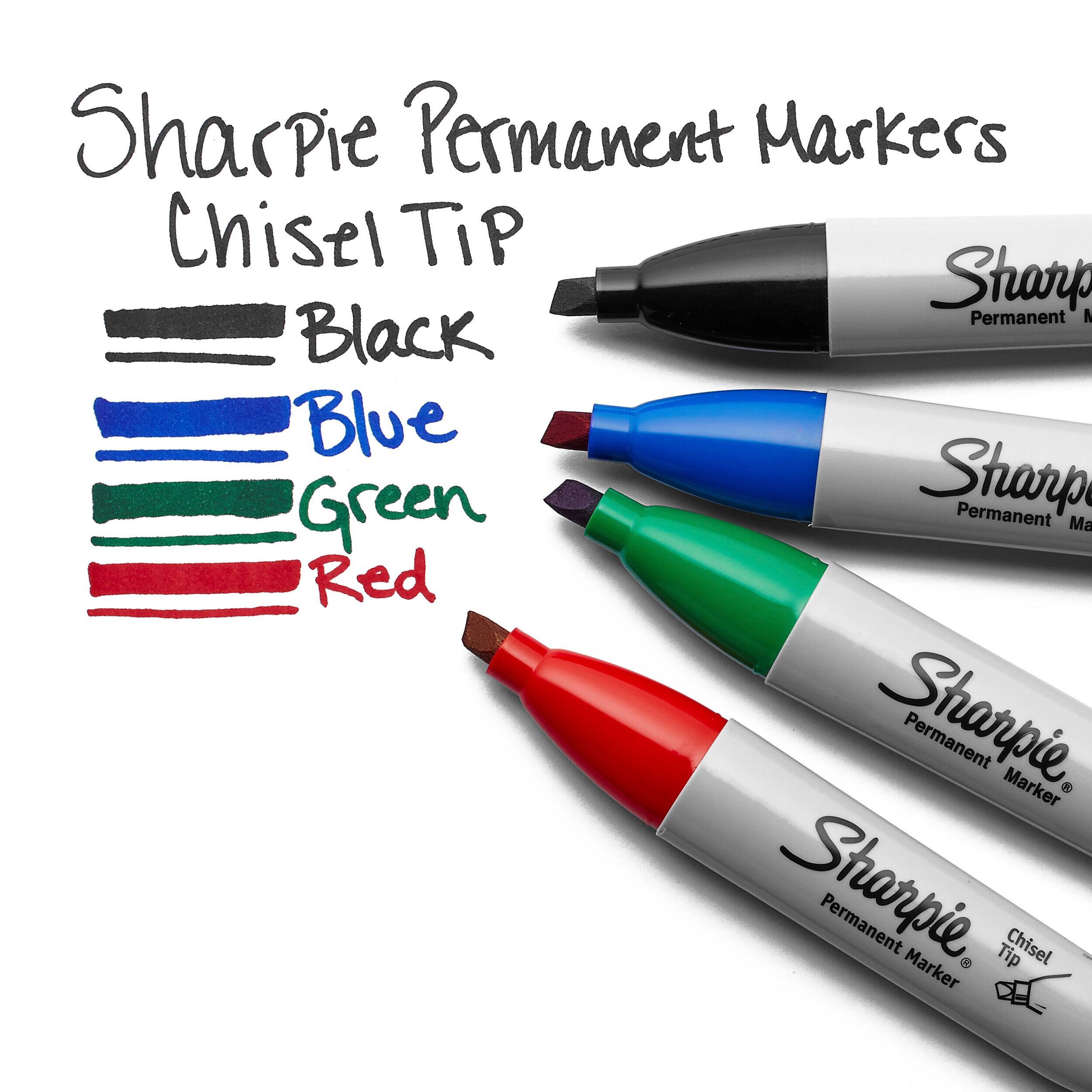 Sharpee Permanent Markers  
Chisel Tip  
Black  
Blue  
Green  
Red