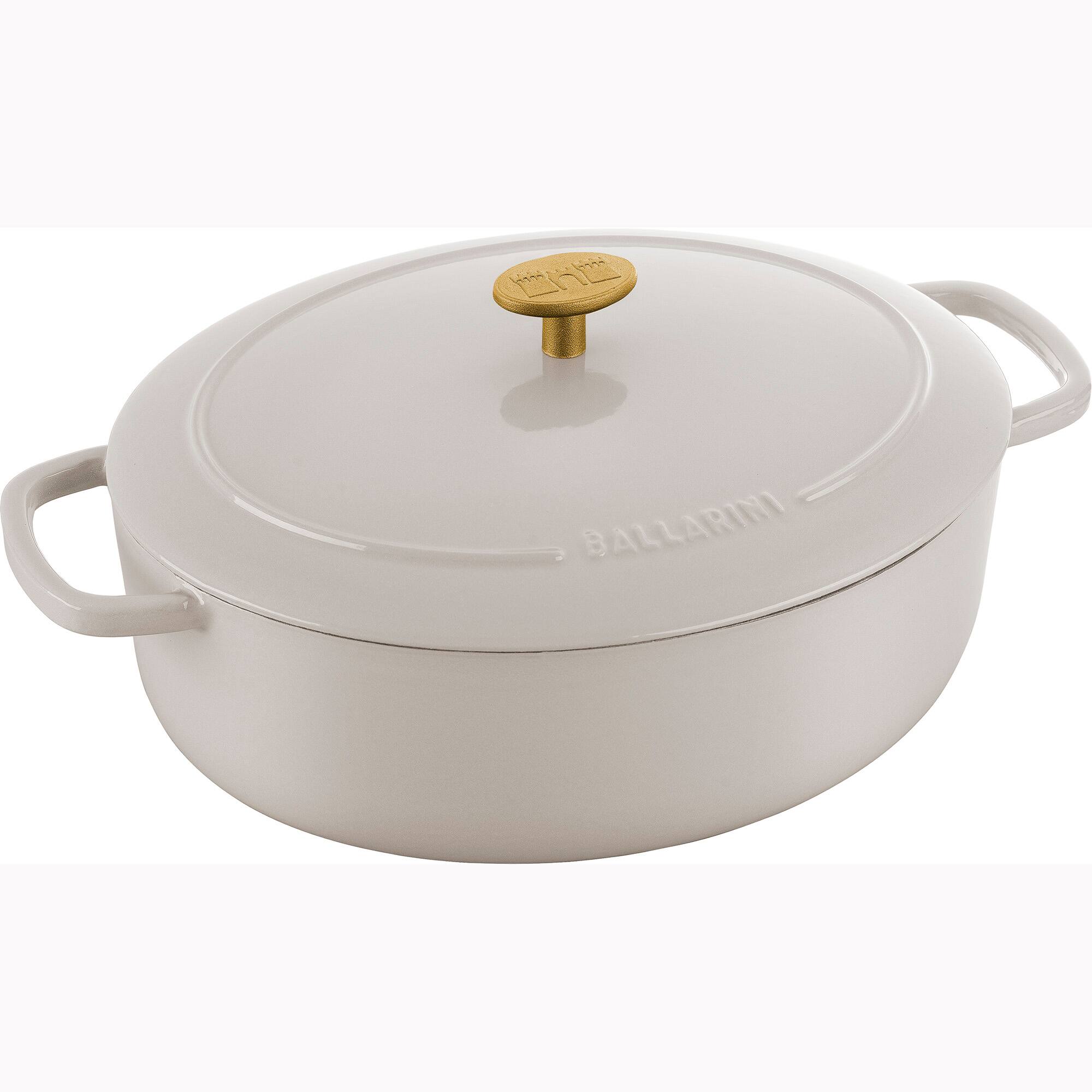Front. Ballarini - Ballarini Bellamonte Cast Iron 4.75-qt Oval Dutch Oven - Crema White - White.