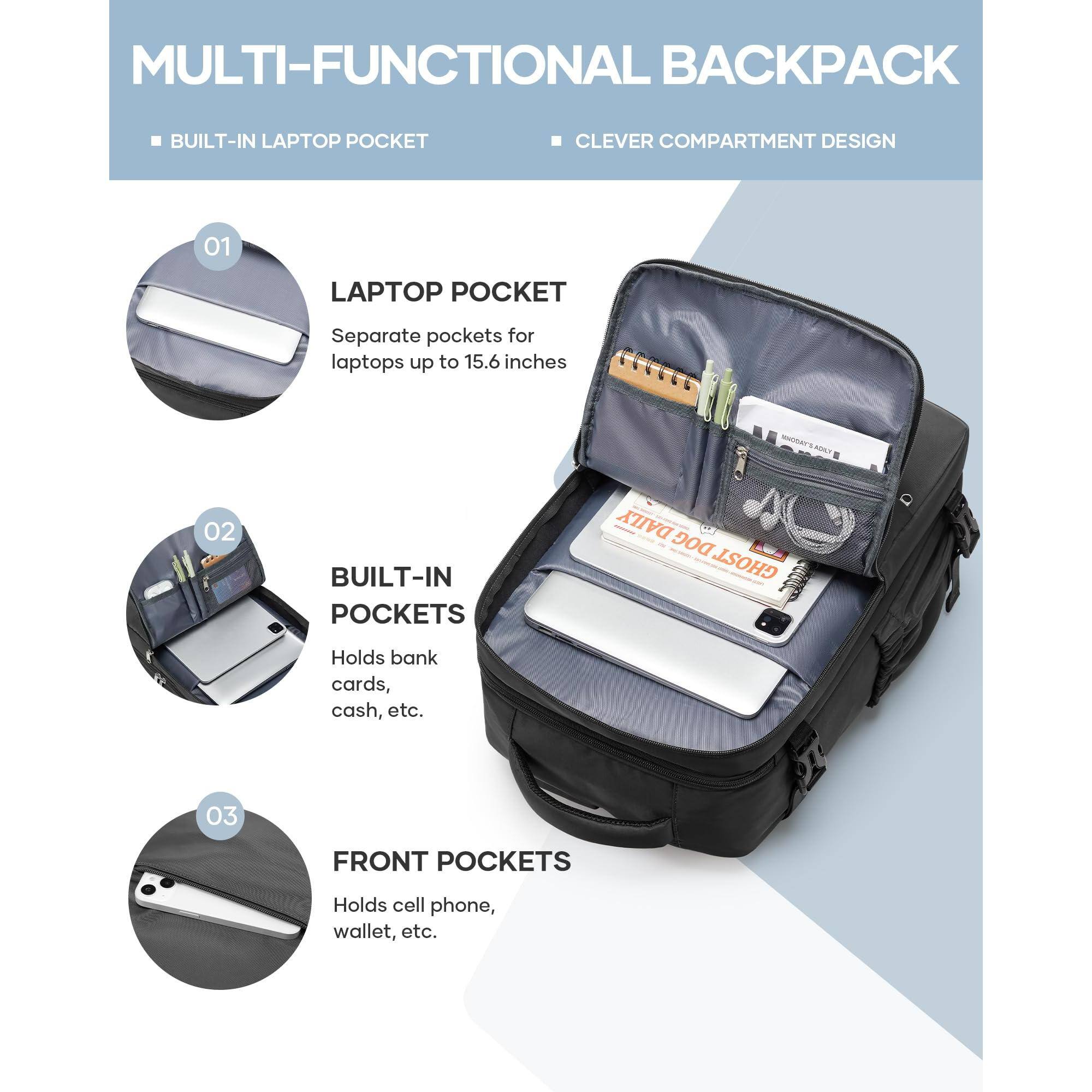 Back. Pacoar Cade - Travel Backpack For Women Men Carry On Traveling Airplanes Personal Item Bag Laptop Backpacks - E-black-Small.