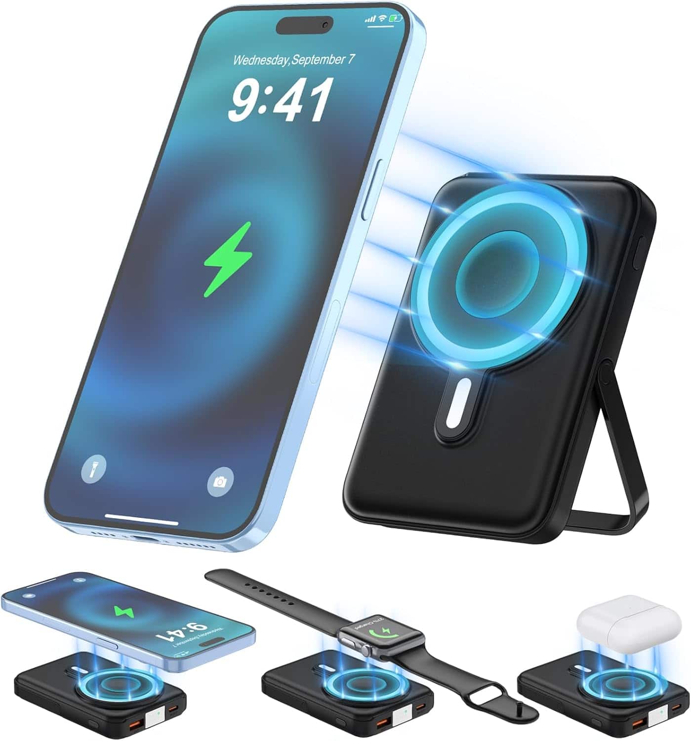 Entronix - Magnetic Wireless Power Bank - 10000 mAh for iPhone and Android Devices - Black