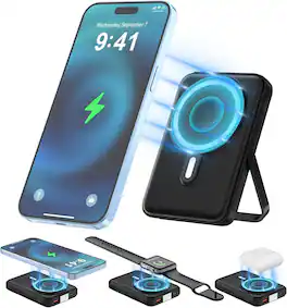 Entronix - Magnetic Wireless Power Bank - 10000 mAh for iPhone and Android Devices - Black