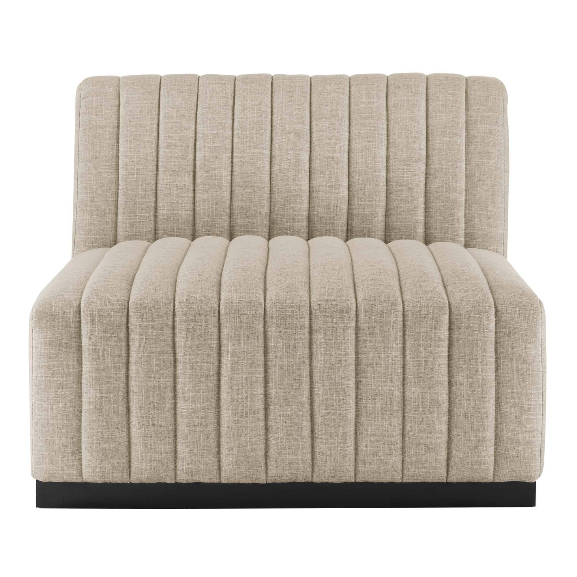 Alt View 4. Modway - Conjure Channel Tufted Upholstered Fabric Armless Chair by Modway - Black Beige.