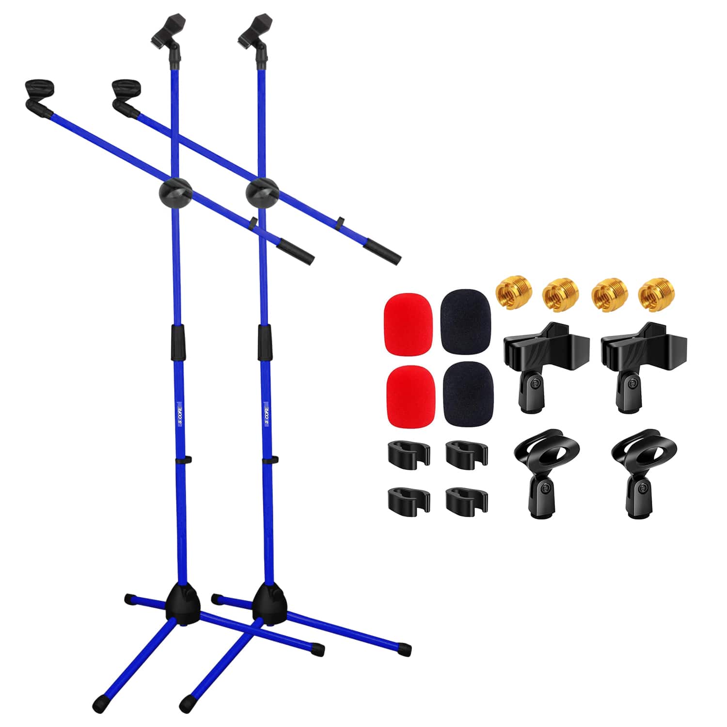 5 CORE - Mic Stand 2 Pcs Floor Height Adjustable Tripod Microphone Stands w Extending Telescoping Boom Arm
