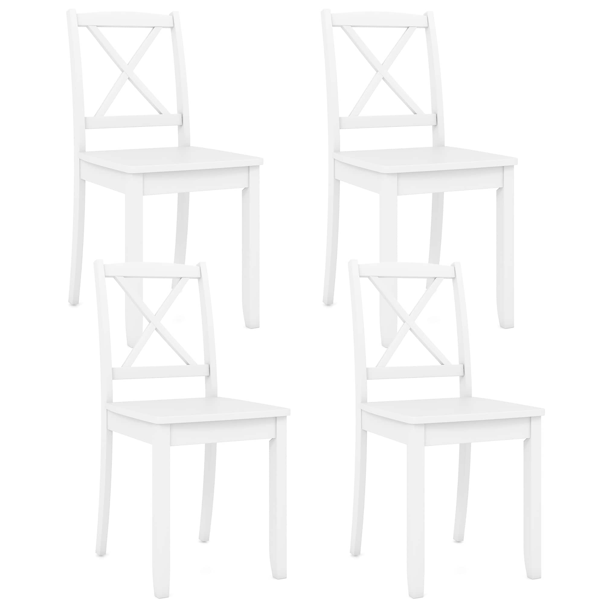 Gymax - Dining Chair Set of 4 Kitchen Side Chairs w/ Rubber Wood Legs & Cross Back - White