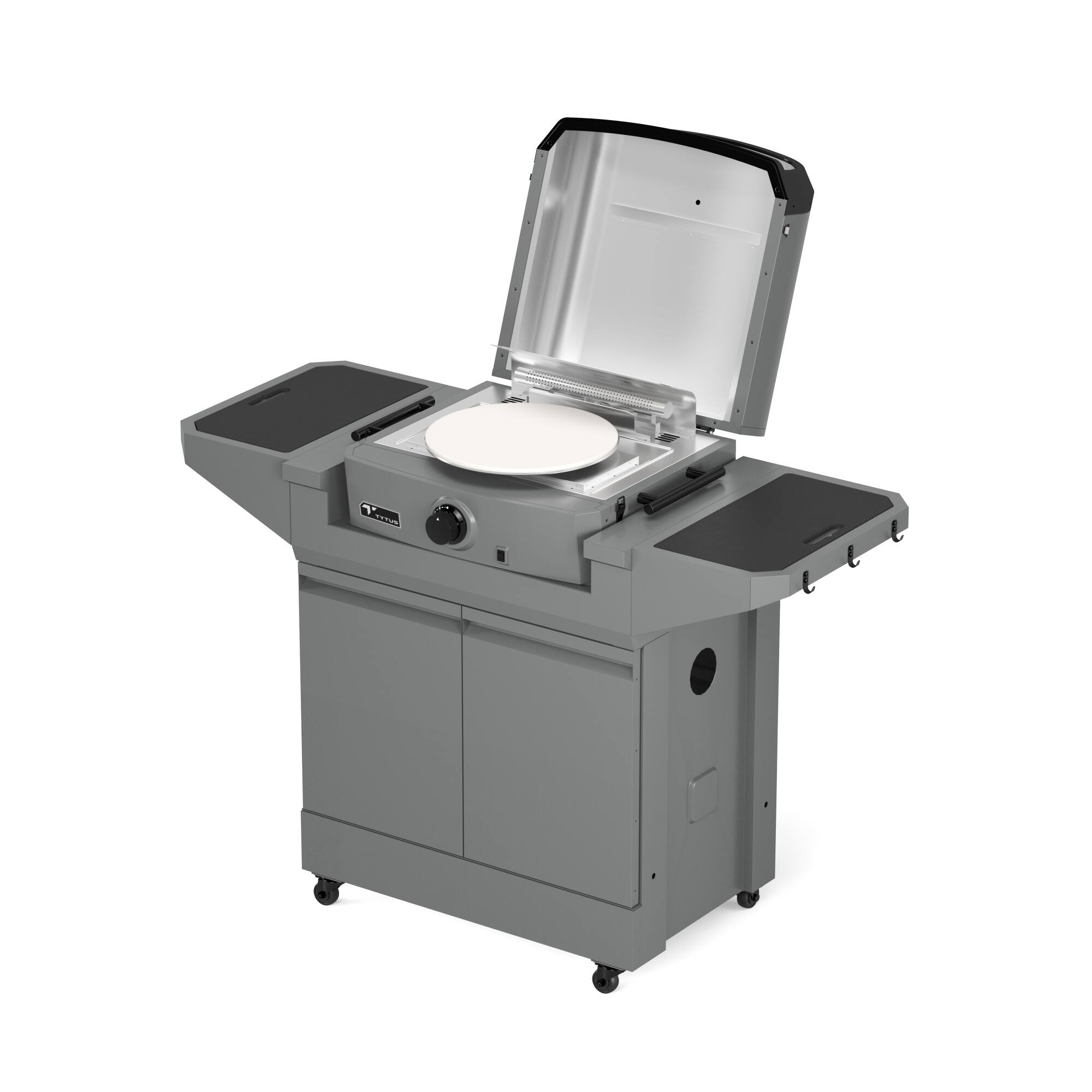 Left. TYTUS Grills - TYTUS Emberwood Gas Pizza Oven with Grill and Prep Cart - Gunmetal Gray.
