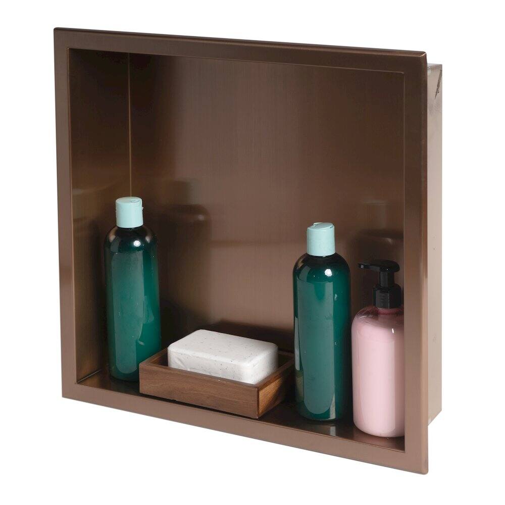 Alt View 1. Alfi - 16" x 16" Brushed Copper PVD Steel Square Single Shelf Shower Niche - Brown.