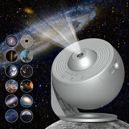 The Best Inks - Galaxy Projector For Bedroom Hd Image Star Light Adjustable Knob 13 Film Discs Planetarium 360° Rotating 1/2h Timer - Space Silver