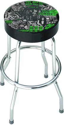 PopMarket - Rob Zombie - Rocksax - Rob Zombie - Mad Mad World Logo - Bar Stool With Swivel Seat (Black/Chrome) - Multicolor