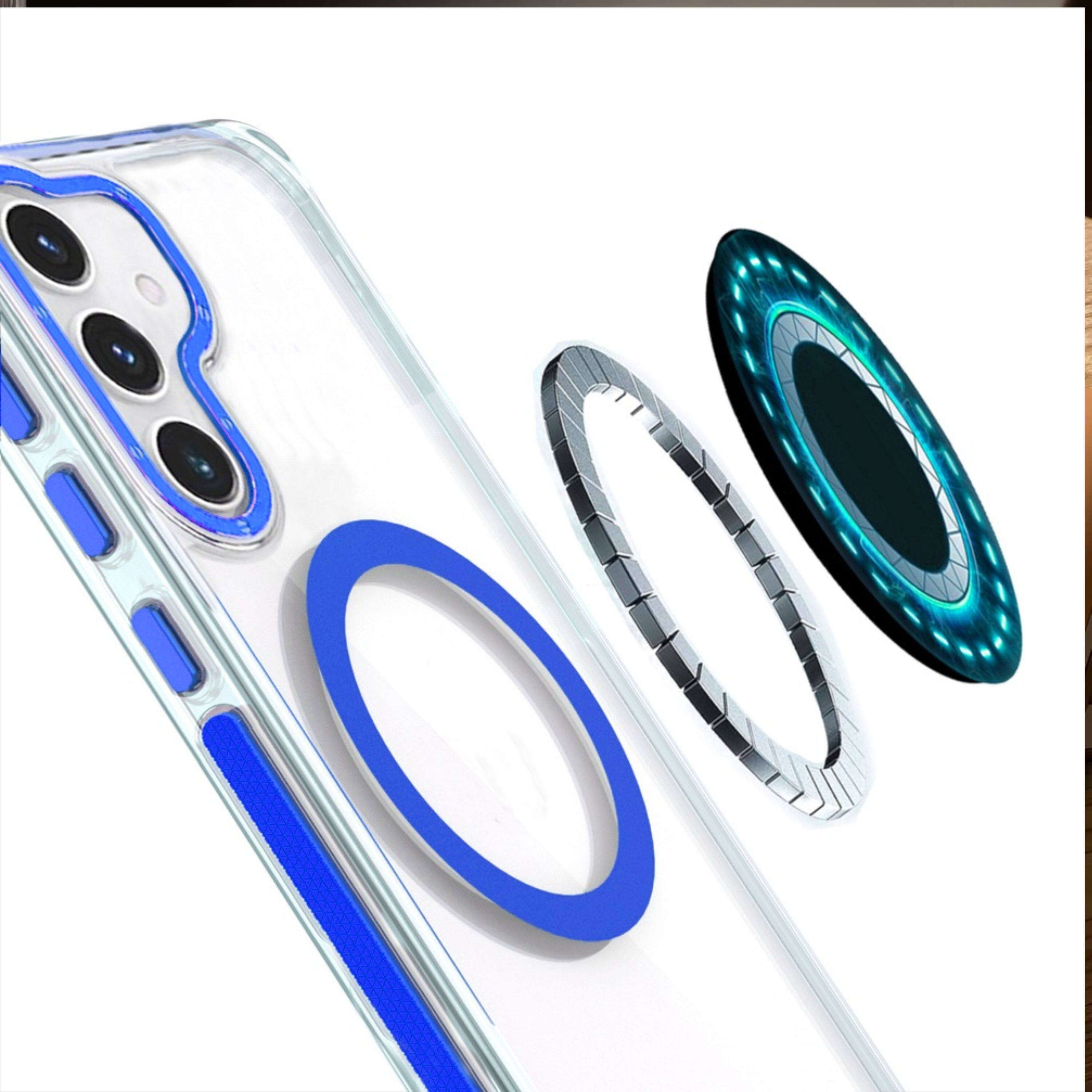 Left. Kitcheniva - Matching Trim Magnetic Circle Phone Case With Tempered Glass For Samsung Galaxy S25+/S24+ Blue - Blue.