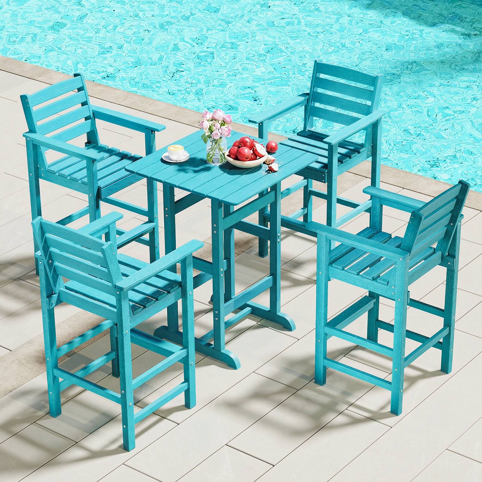 Alt View 4. Gymax - Gymax Patio Adirondack Bar Chairs Set of 4 w/ Wide Armrests & Footrest Backrest - Green.