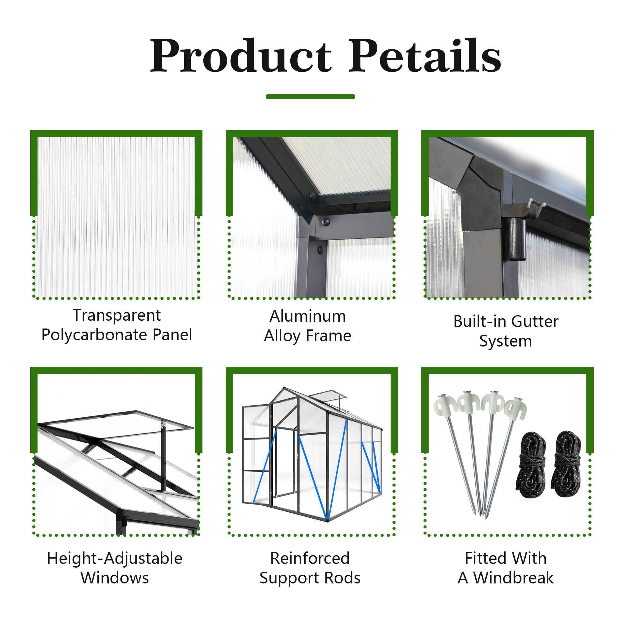 Product Details: Transparent Polycarbonate Panel, Aluminum Alloy Frame, Built-in Gutter System, Height-Adjustable Windows, Reinforced Support Rods, Fitted With A Windbreak