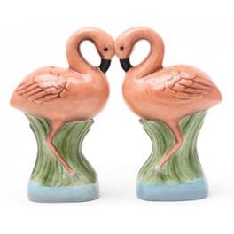 Pacific Trading - Flamingos They Kiss Ceramic Magnetic Salt and Pepper Shaker Set - Pink