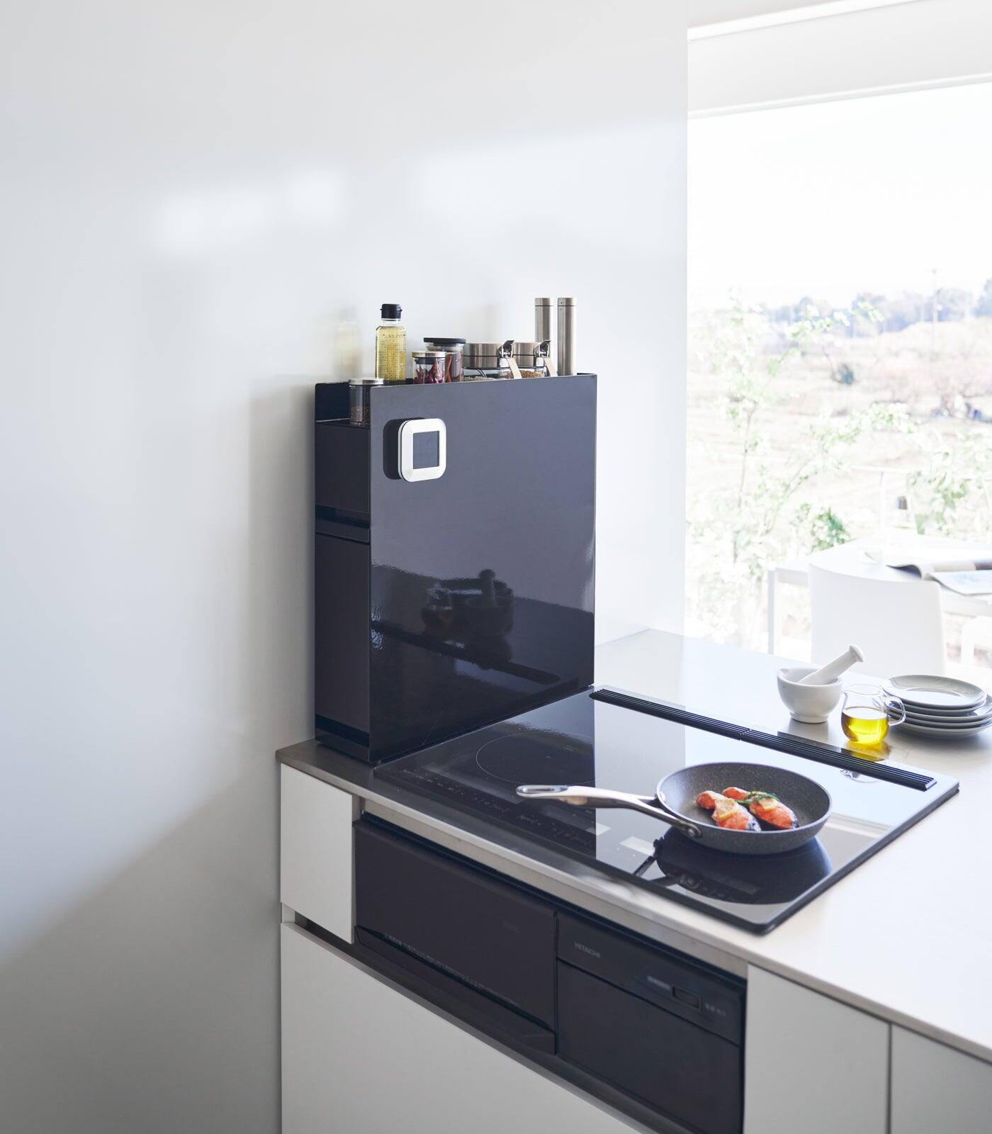 Alt View 7. Yamazaki Home - Two-Tier Sliding Drawer Seasoning Rack - Steel - Black.