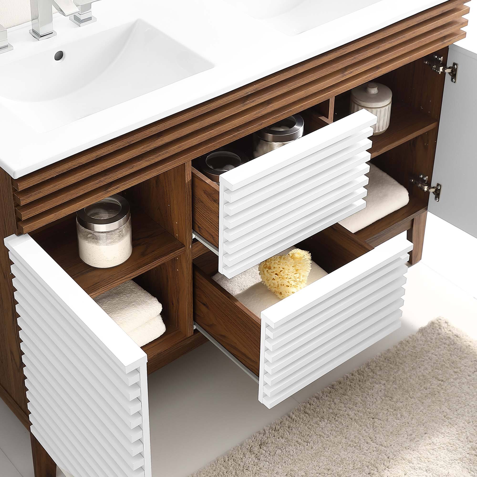 Back. Modway - Render 48" Bathroom Vanity with White Basin Included - White Walnut White.