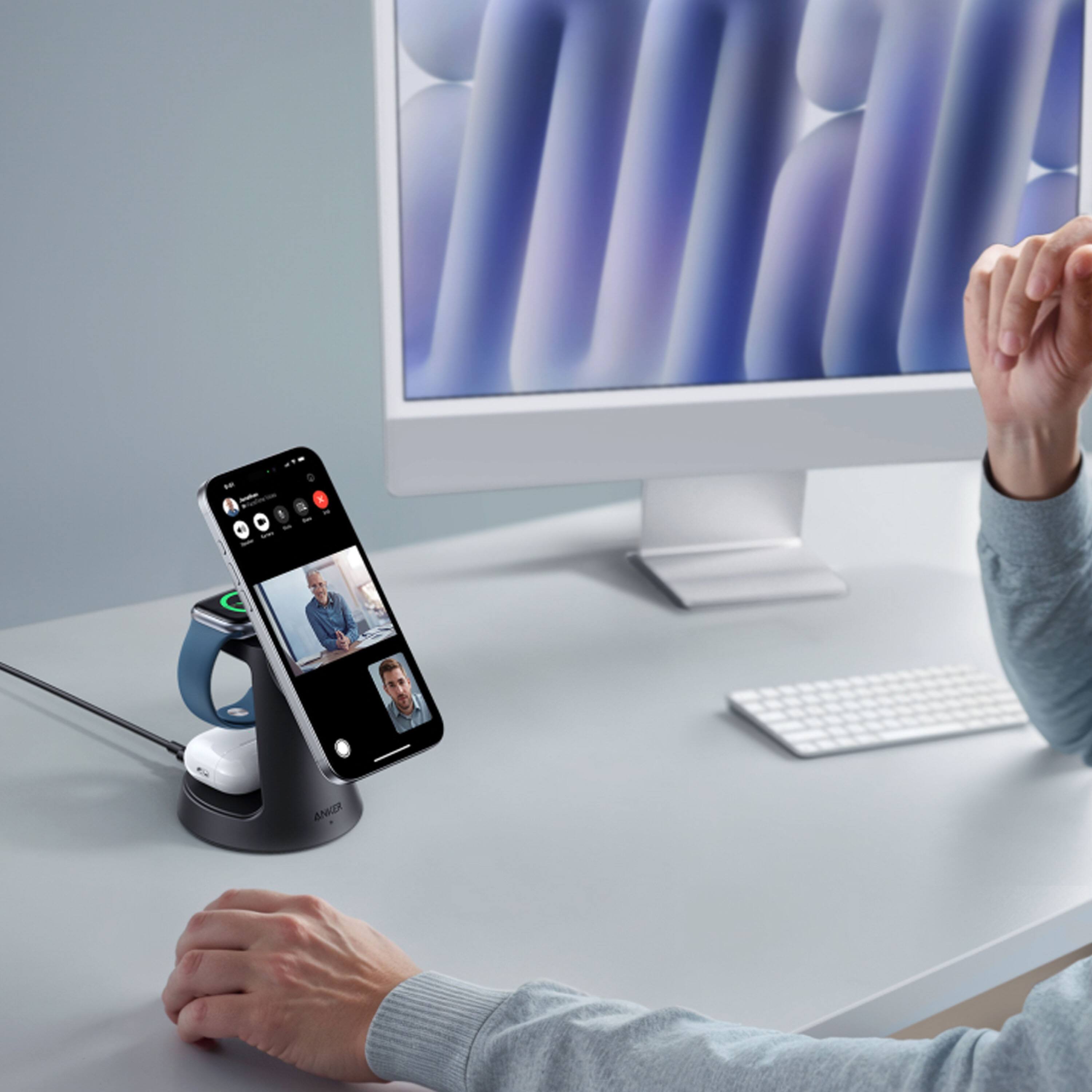 Alt View 6. Anker - MagGo 15W Wireless Charging Station (3-in-1 Stand) for iPhone, AirPods & Qi Devices - Black.