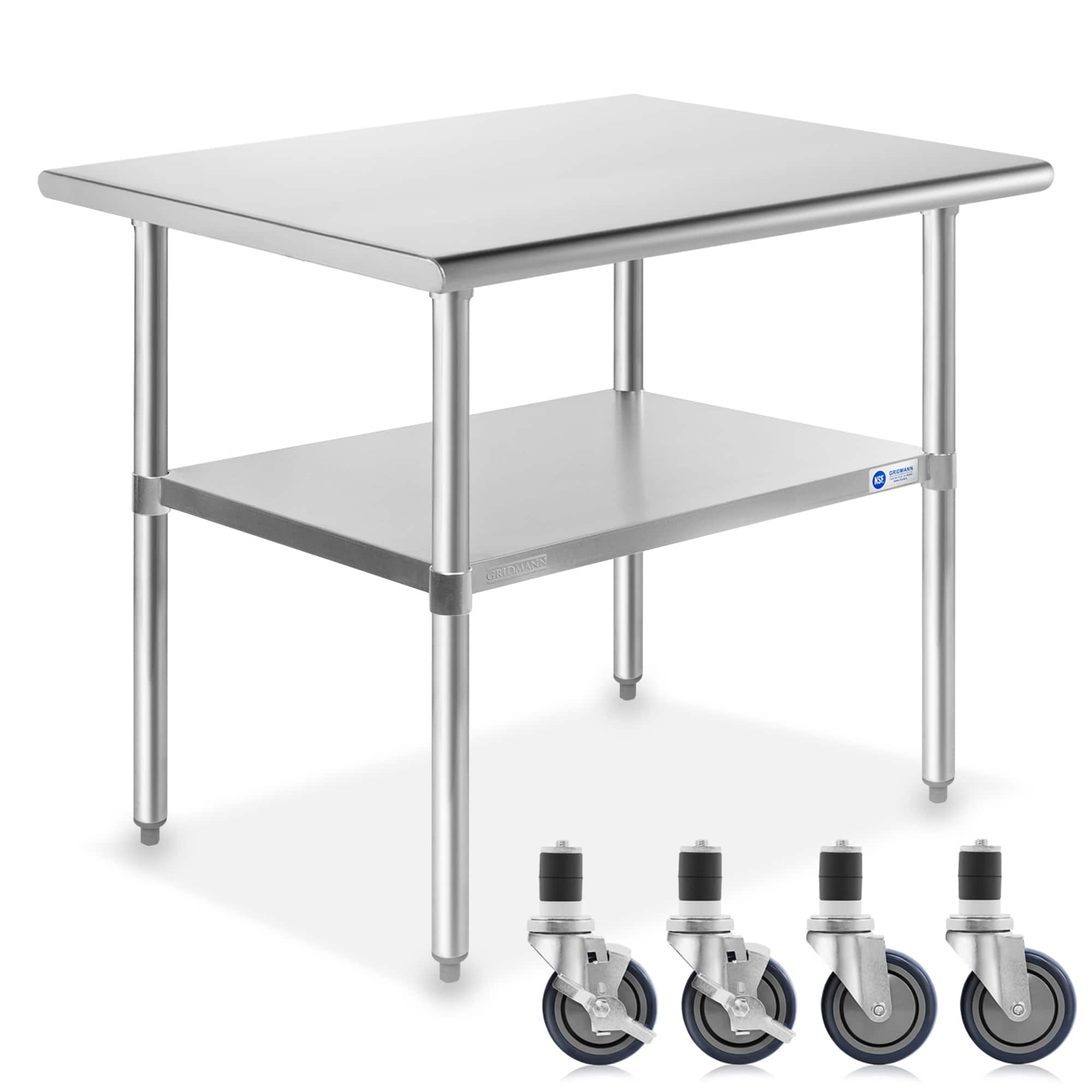 GRIDMANN - NSF Stainless Steel Prep and Work Tables with 4 Casters - Silver