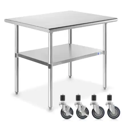 Front. GRIDMANN - 36 x 24-in NSF Stainless Steel Prep Table with Casters - Silver.