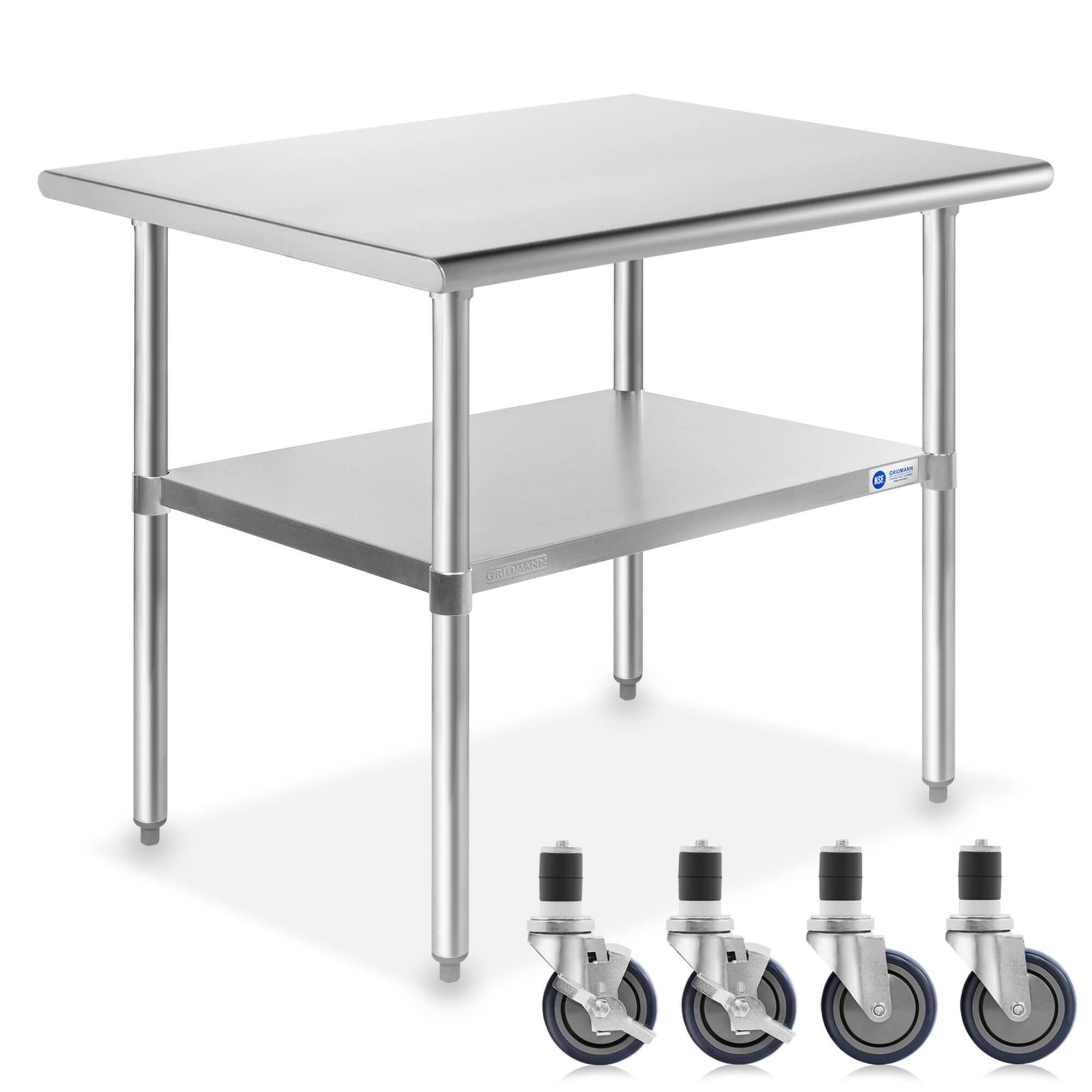 Front. GRIDMANN - 36 x 24-in NSF Stainless Steel Prep Table with Casters - Silver.