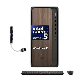 HP - OmniDesk Desktop (Ultra 5 225, 8GB, 512GB SSD, Intel Graphics, WiFi 6, Bluetooth 5.4, Win 11 Home) w/USB Hub - Dark Wood