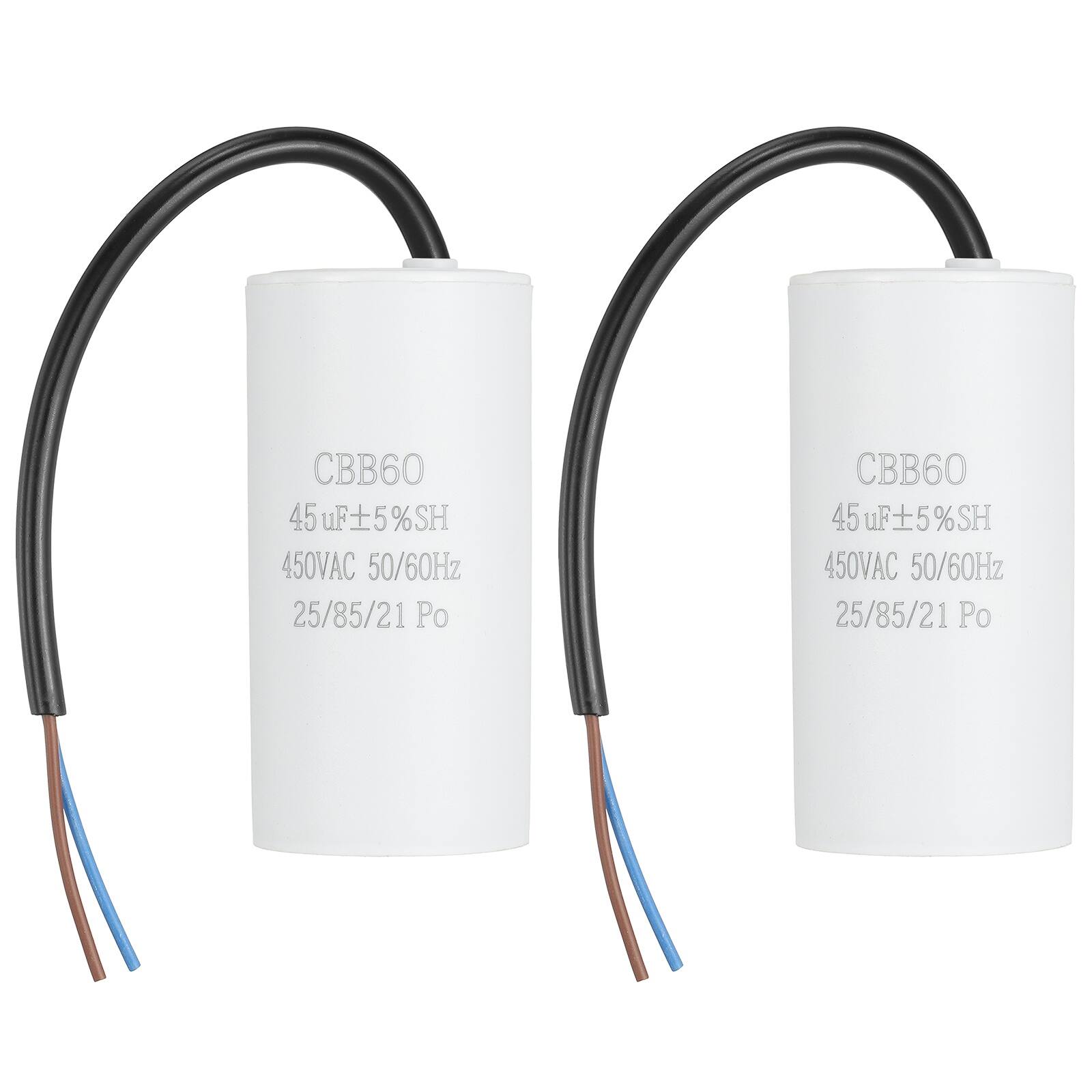 Unique Bargains - 2pcs 45uF CBB60 Run Capacitor, AC 450V 2 Wires 50/60Hz Cylinder 102x50mm for Air Compressor, Water Pump - White price history on PriceWatchPro